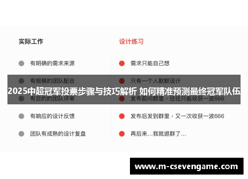 2025中超冠军投票步骤与技巧解析 如何精准预测最终冠军队伍