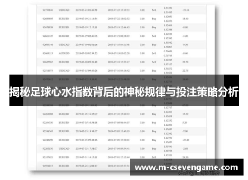揭秘足球心水指数背后的神秘规律与投注策略分析
